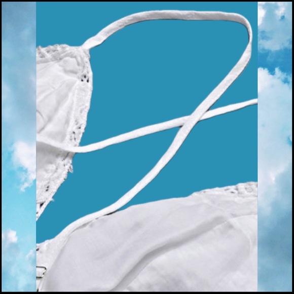 WHITE LACE SPLICING CRISS CROSS LACE-UP V NECK CAMI DRESS Sz M - Picture 13 of 16